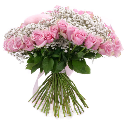 Srdce z ruží s bielou gypsophilou